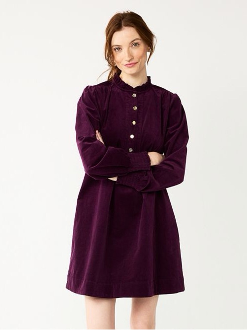 Draper James RSVP Plum Corduroy Scalloped Mini Dress